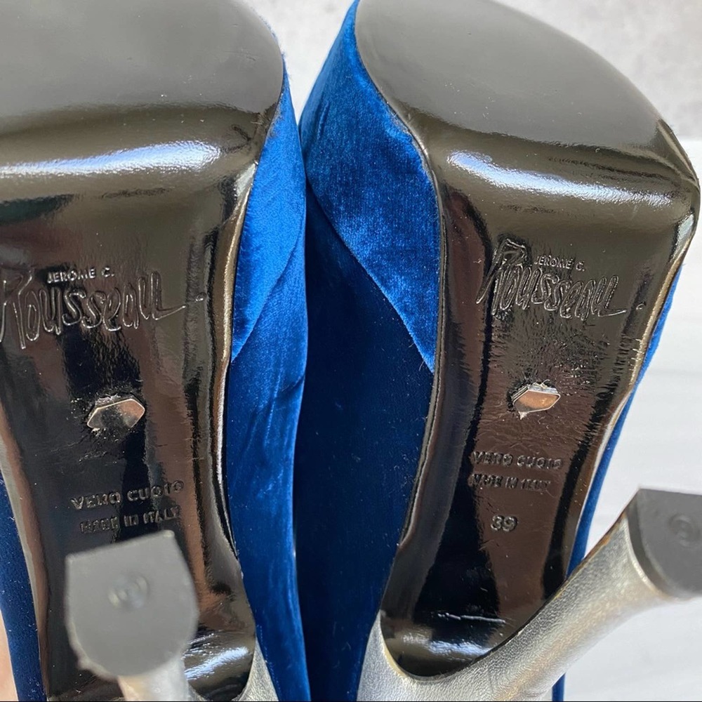 JEROME C ROUSSEAU Blue Velvet Platform Pumps Size 39 - Picture 11 of 12